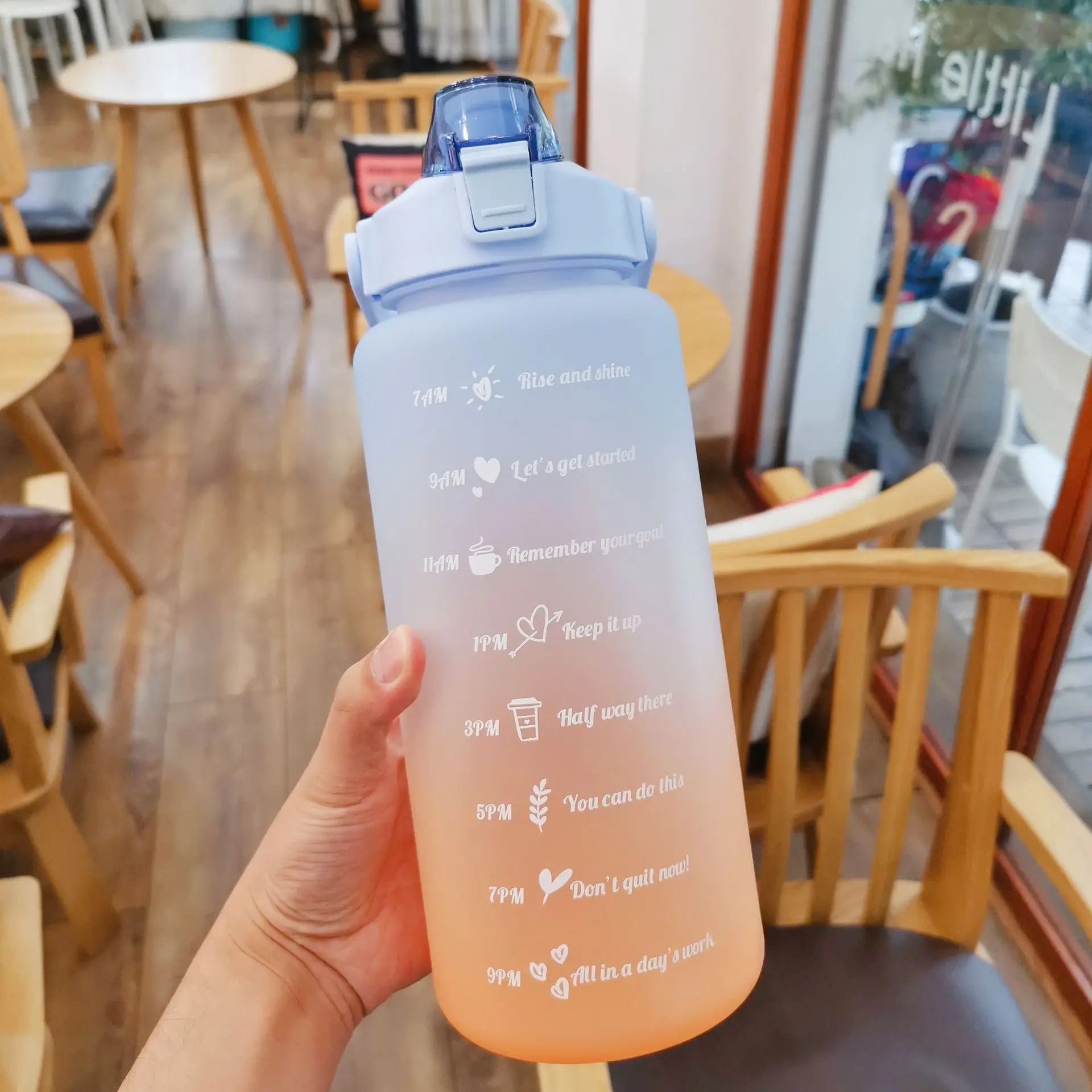 2L Large Capacity Water Bottle Straw Cup High Temperature Plastic Water Cup  Time Scale Frosted Outdoor Sports Student Couple Cup