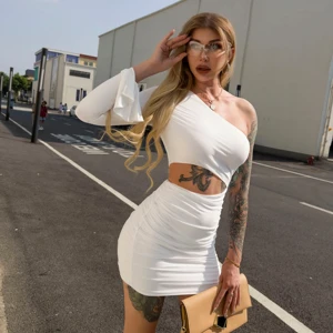 Unique Design Single Shoulder Long Sleeved Waist Hollow Women's Mini Dress