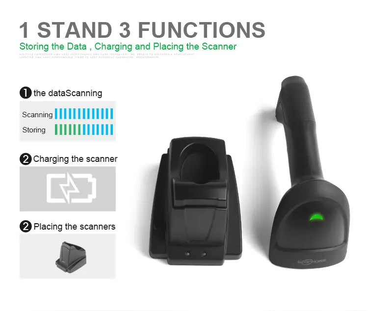 Scanmore High Speed 4 Mile USB Interface 1D Wireless Handheld with Charging Base Barcode Scanner Barcode Reader for Tabletop