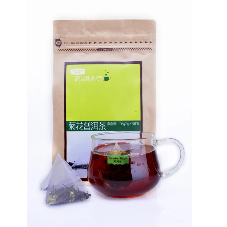 OEM Private Label Biodegradable Pyramid Triangle Tea Bags With Strings Flower/Herbal Blended Green/Black/Puer Tea