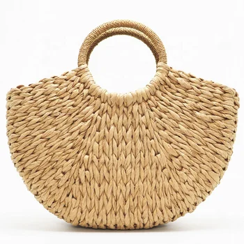 2022 Wholesale new style hand made summer round straw rattan beach bag woven women tote bag handbag
