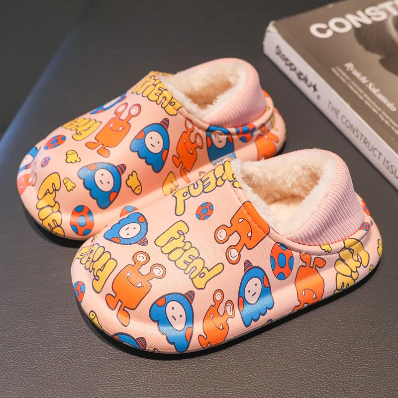 Детские зимние домашние хлопковые тапочки, новинка 2021, домашние водонепроницаемые Нескользящие теплые тапочки с бархатной подкладкой