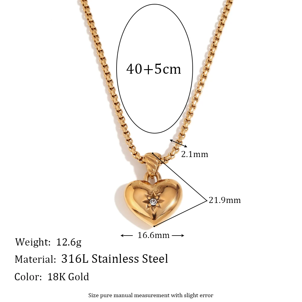 Valentine Jewelry Zircon Heart Pendant Necklace Rope Chain Stainless ...