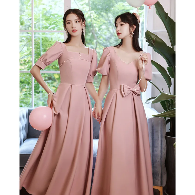 S153F 2025 New Autumn Sister Group Skirt Satin Can Wear Simple and Elegant Dresses Everyday for Maid of Honor