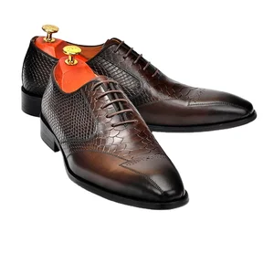 Mens Handmade Dress Business Shoes Round Toe Full Brogues Full Grain Calf Leather Bespoke  Shoes