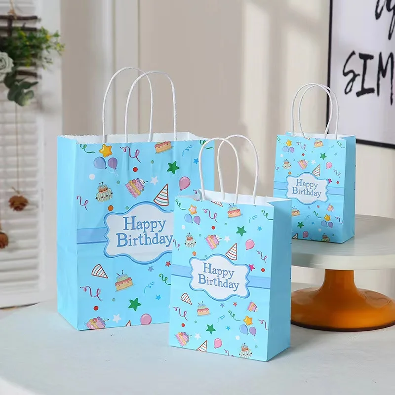 Paquete de 16 bolsas de regalo para fiesta de príncipe con temática de  príncipe, bolsas de dulces azules, bolsas de papel kraft con asas para  niños