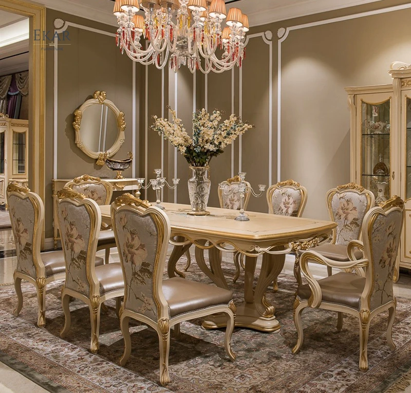 Antique Dining Chair Carved with Armrest or Without Armrest Dining Chair Fabric Antique Upholstered Wooden Leather Dinning Room