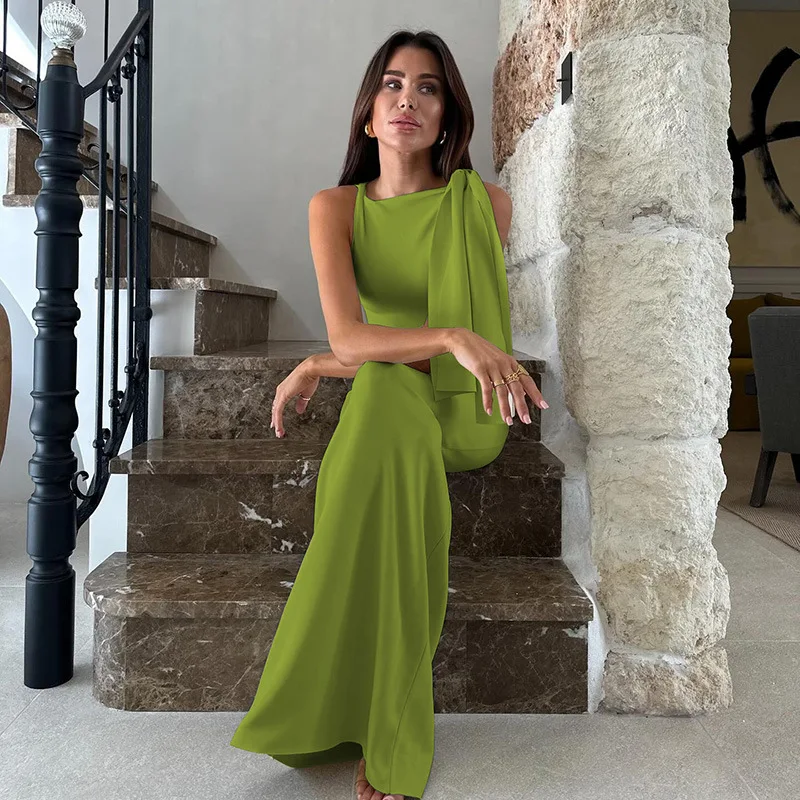 New Arrival Summer Women Sexy Sleeveless Halter Bodycon Dress Y2k Trendy  Elegant Split Casual Long Evening Dress