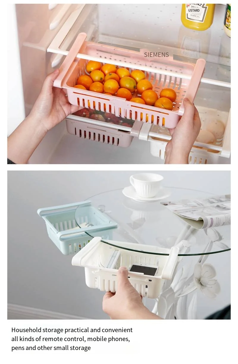 Refrigerator retractable storage basket drawer storage shelf crisper freezer box factory