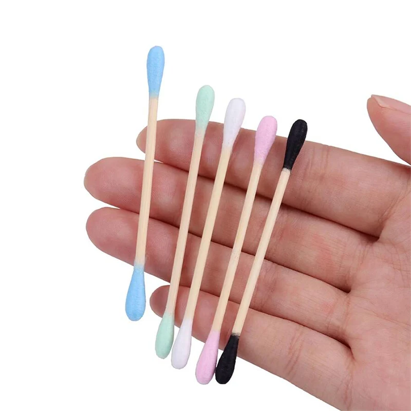 hot selling oem double-headed eco friendly bamboo makeup cotton buds wooden ear cleaning cotton swab case