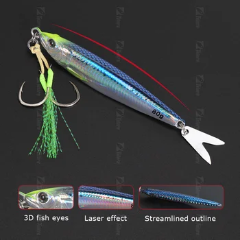 CHEERY High Quality 20g-80g Luminous Long Throw Jigging Bait Fishing Lures Metal Fishing Lure With Sequins for Sea Fishing – Metal Jig – view 4