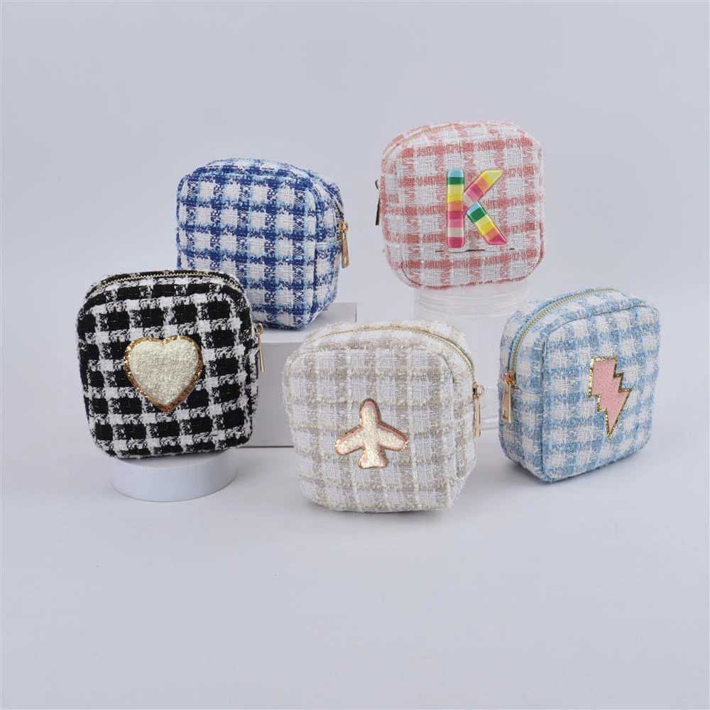 Checkered Pattern Zipper Makeup Bag, Travel Cosmetic Bag, Makeup