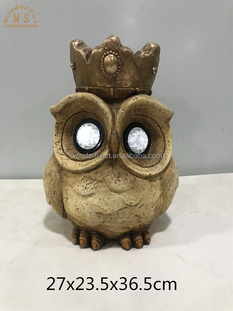 Owl Sculpture Animal Magnesia Statue With Solar Light for Home Garden Decoration