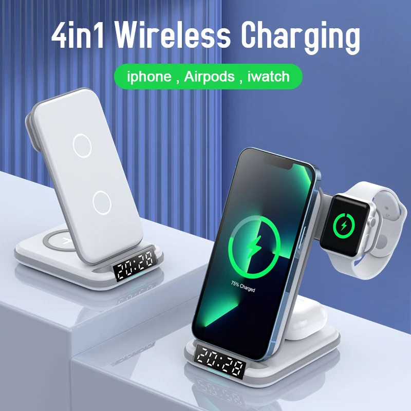 For Apple Watch Wireless Phone Charger with Alarm Clock Charging Stand for  Airpods in Wireless Charger for iPhone