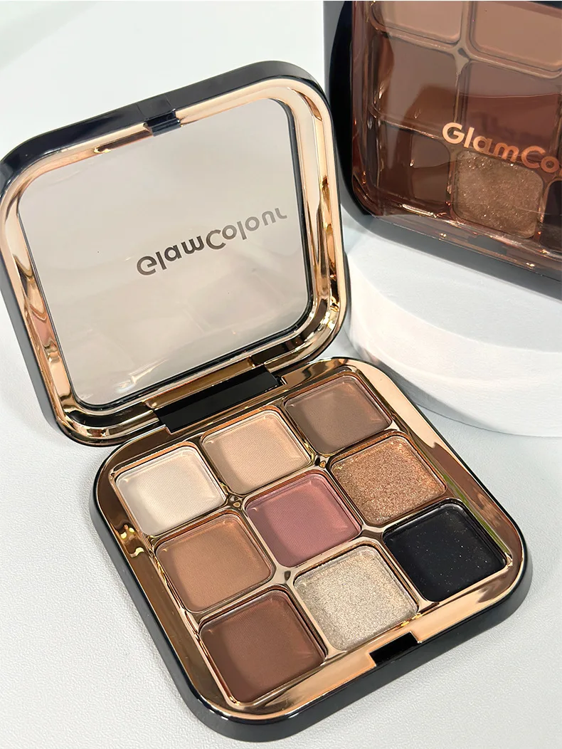 Custom Nine Colors Eyeshadow Matte Fine Smooth Contouring Pearl Shimmer Glitter Brown Eyeshadow Palette Wholesale