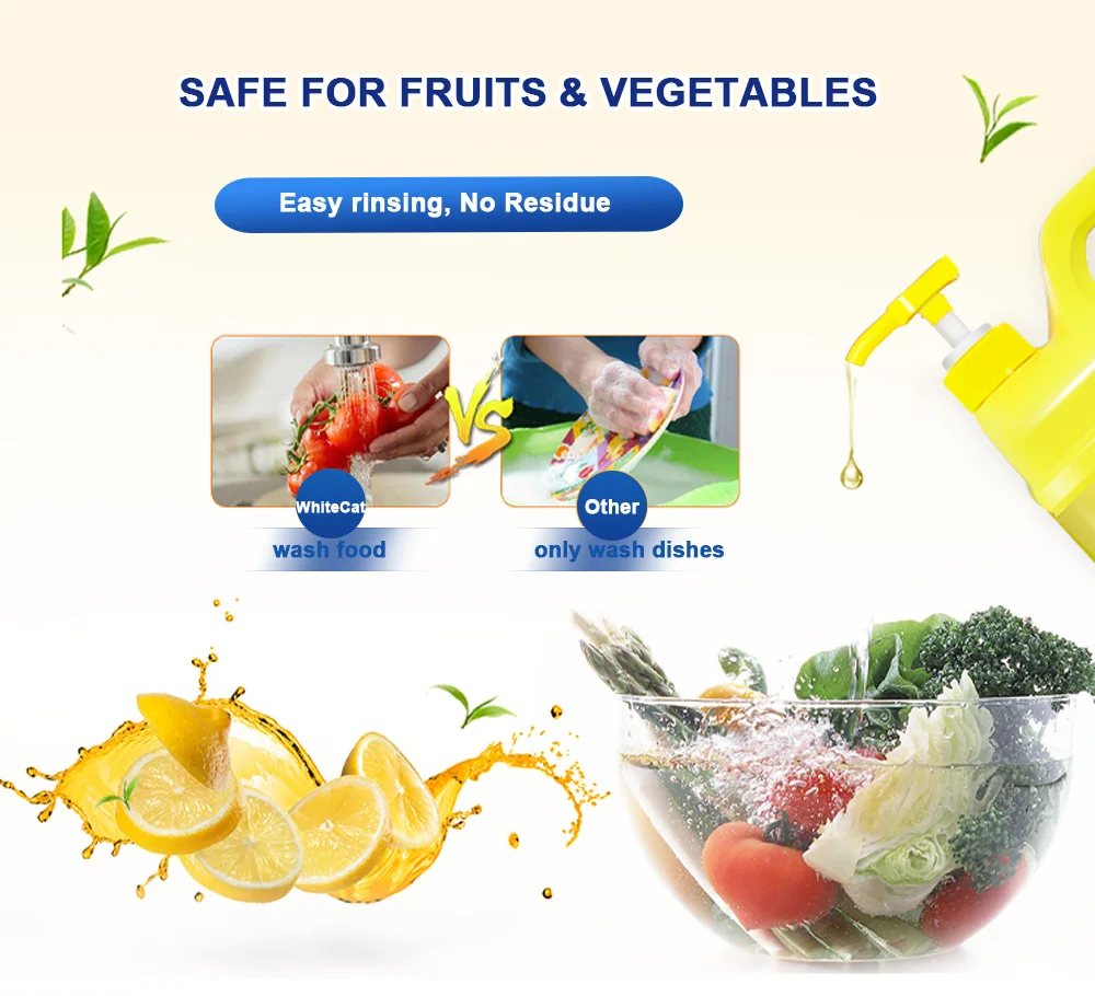 SAFE FOR FRUITS & VEGETABLES Easy rinsing, No Resldue