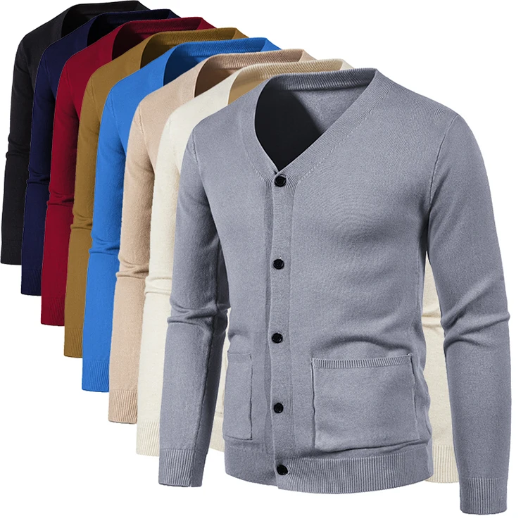Mens Fashion Cardigan Sweater Casual Long Sleeve V Neck Knit