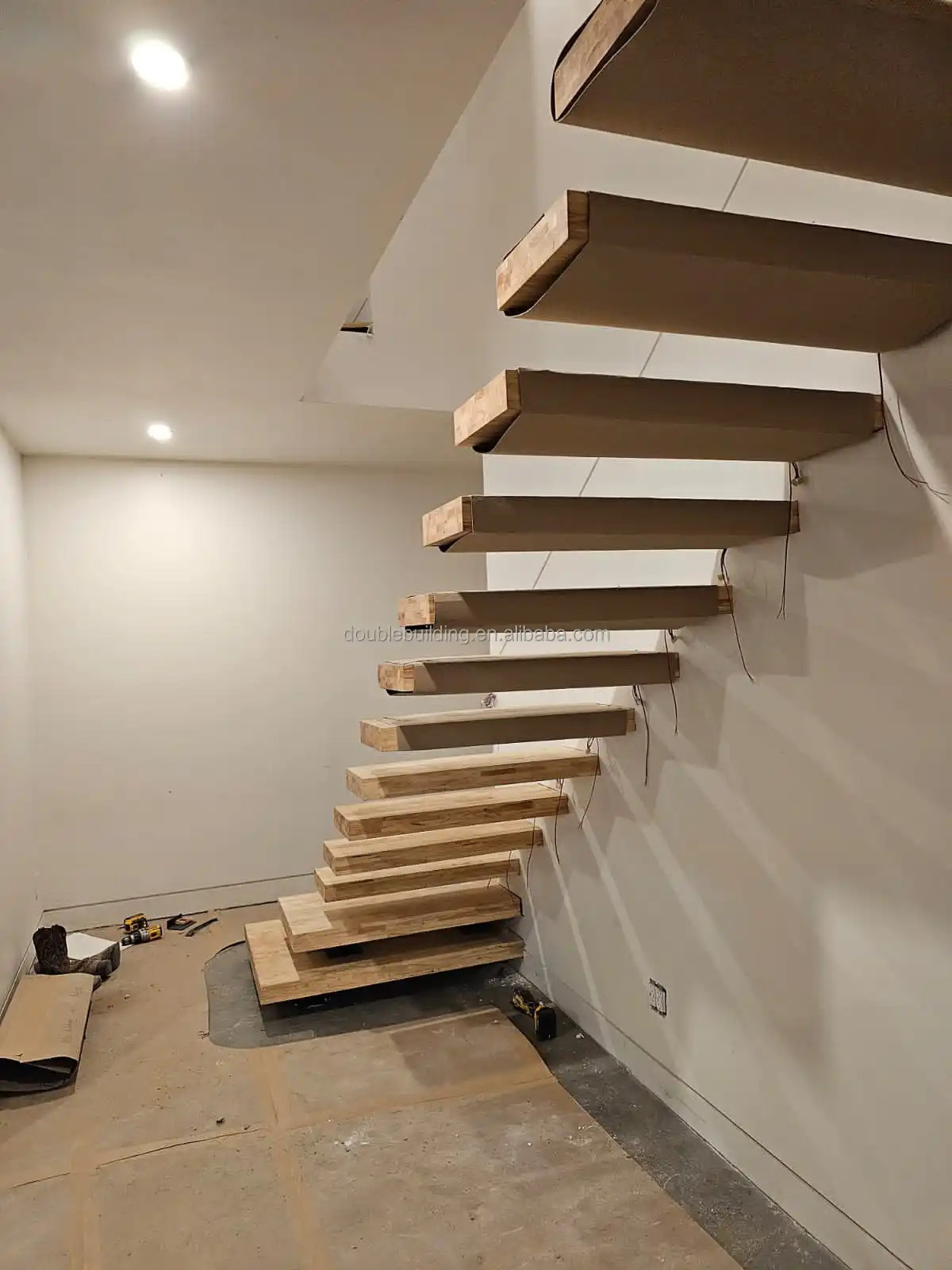 American oak treads stairs modern indoor Steel Structure straight stairs wood staircase details