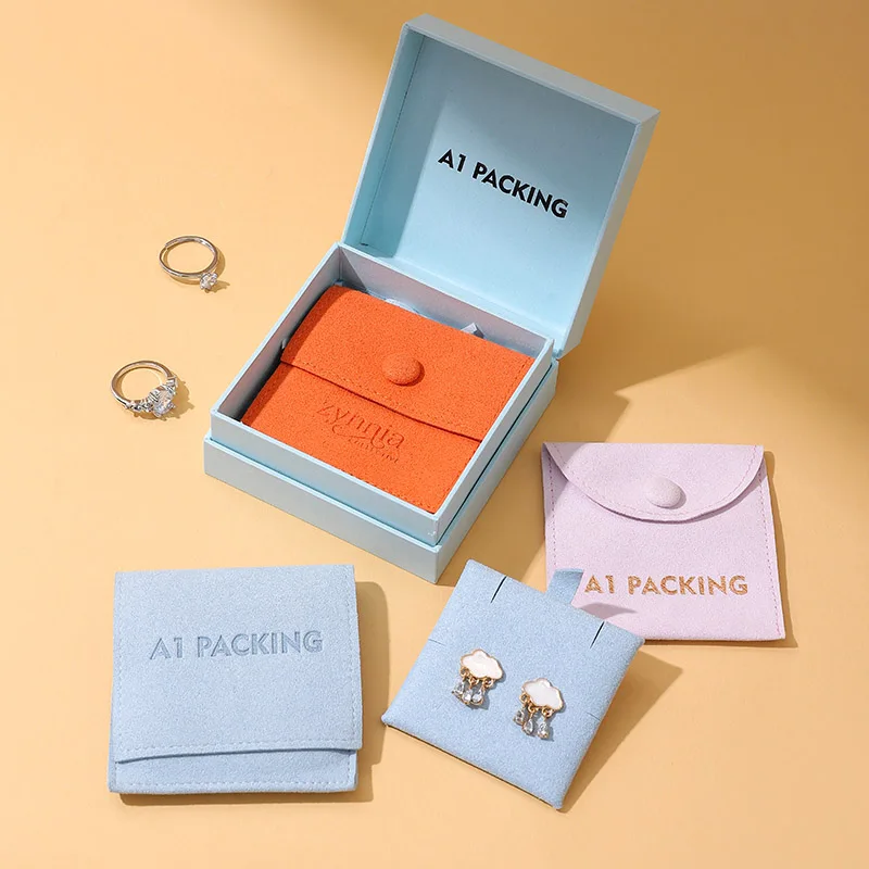 Luxury Square Flip-Top Jewelry Gift Box Set with Orange Microfiber Pouch Custom Logo Packaging for Rings and Earrings manufacture