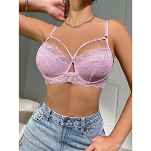 Women Lace Cut Out See Through pink Erotic Sexy Lingerie Transparent Lace Bra