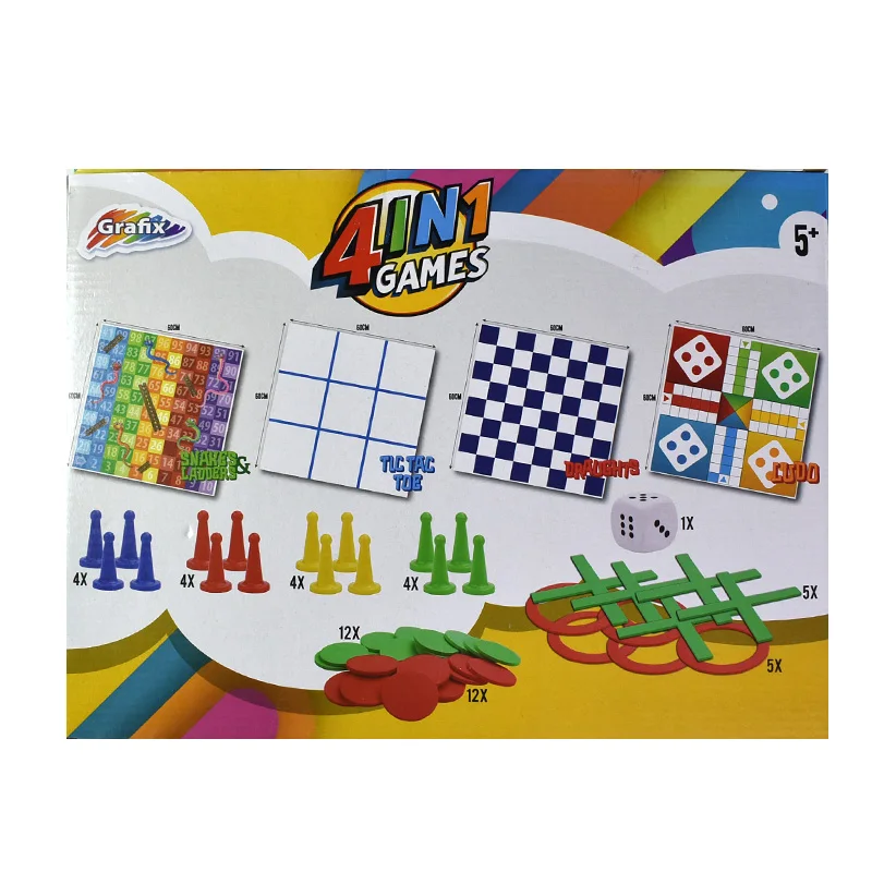 4 in 1 snakes ladders and tic tac toe and draughts and ludo plastic games for boys and girls ages 5 and up