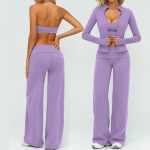 Roregal High Quality 2 Pieces Sports Bra and Wide Leg Pants Yoga Sets Fitness Women