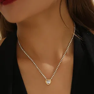 Waterproof 18K Gold Plated 316L Stainless Steel Trendy Heart CZ Tennis Chain Necklace for Women's Parties Engagements Gifts