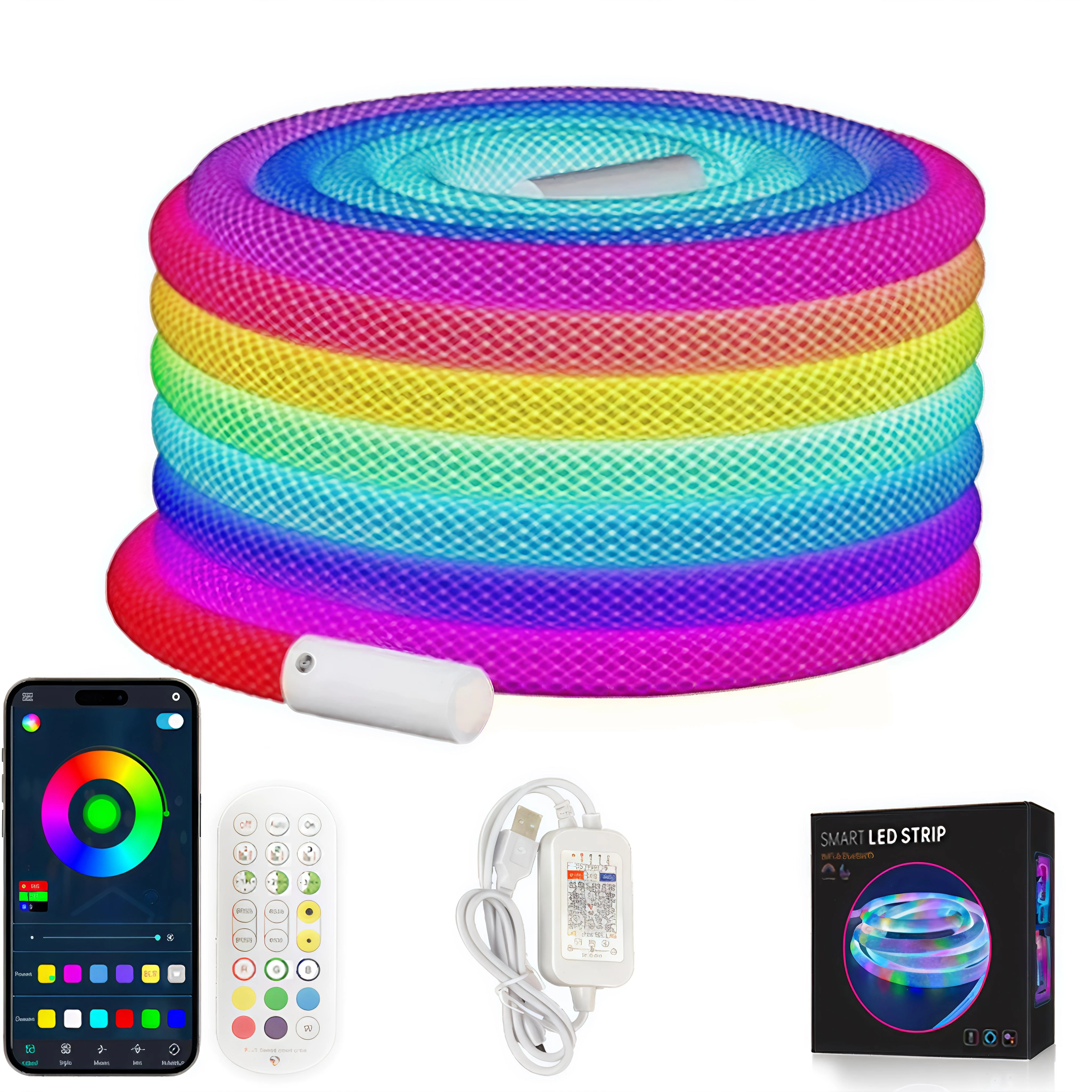360° Flexible RGBIC Weave LED Neon Light Strip Kit with Smart APP Voice Control Waterproof for Bedroom/Party/Bar/Gaming Room