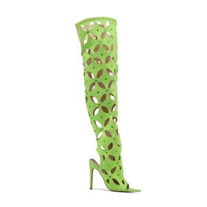 BUSY GIRL MY9805 High-top Knee High Boots for Women Rhinestone Side Zipper Stiletto Super High Heel Plus Size Sandals Boots