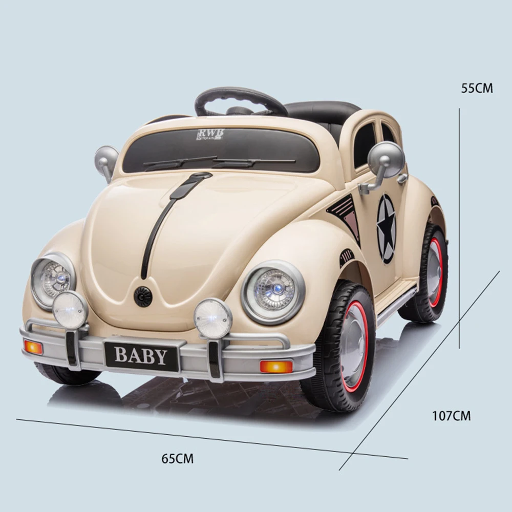 Cute Cartoon-Style Early Education Intelligence Unisex Metal Electric Four-Wheel Off-Road Beetle Ride-On Toy Car Remote 2 4