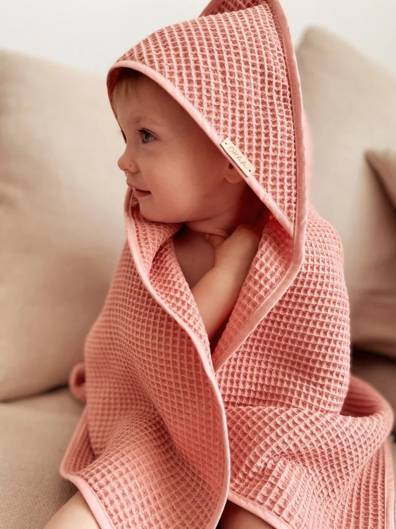 High Quality Waffle Towel Cotton Kids Towel Stock Color Waffle Hooded Baby Towel factory