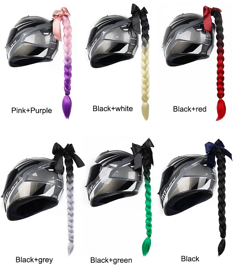 WyldSenc Tresses Gradient Pour Casque De Moto - 60 Cm, Attaches Par Ventouses, Style Motocross/punk, Décoration Capillaire Colorée
