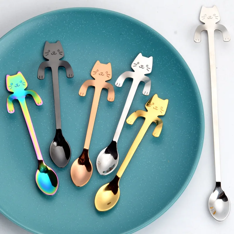 Cute Bear Cartoon Stainless Steel Bear Spoons Long Tea Coffee Ice Cream Spoons 