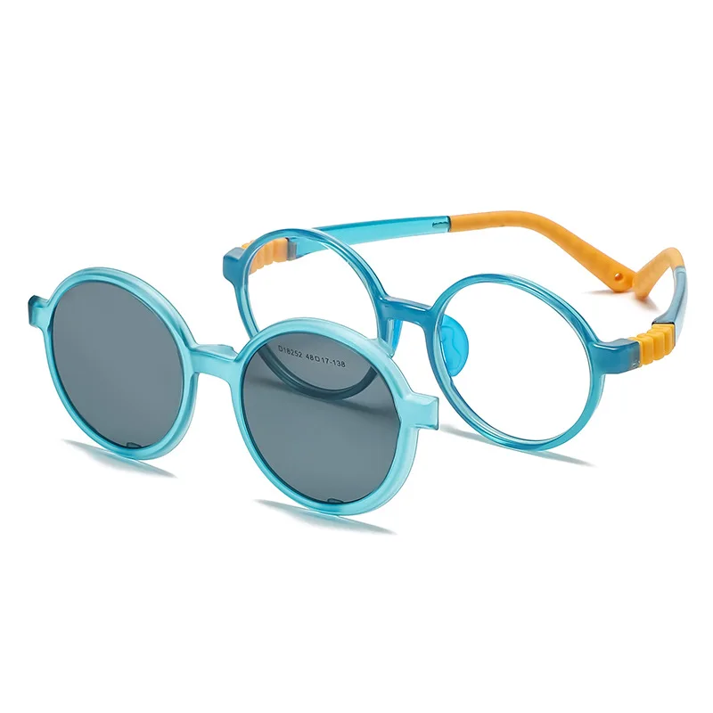 2 in 1 Magnetic Clip on Boys Girls Glasses Kids Myopia Prescription Flexible Eyeglasses Polarized Sunglasses 2024