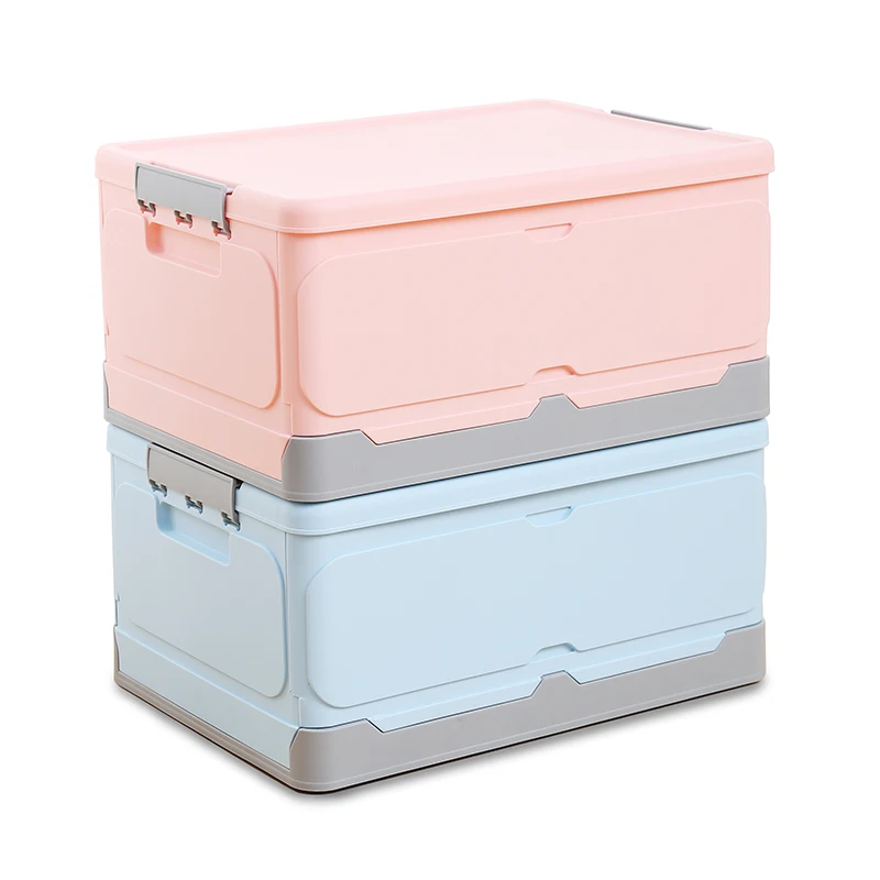 Durable Collapsible Box Plastic Stackable Foldable Storage Box With Lid Folding Storage Bins