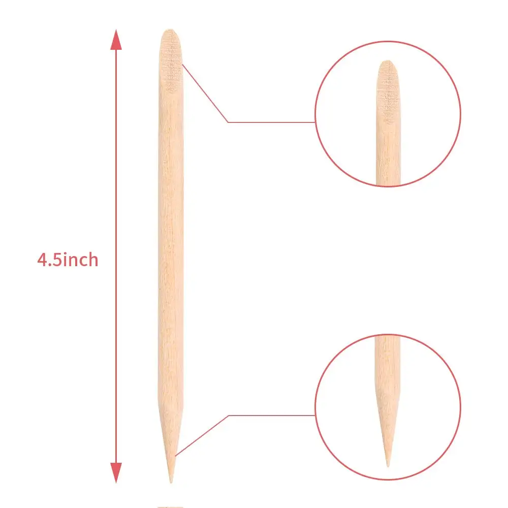 100 Pcs Disposable Wooden Cuticle Pusher 114mm Orange Wood Nail Sticks