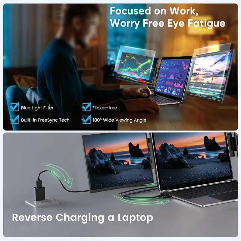 SIBOLAN Side by Side Dual Display 13 14 15.6 18.5 Lightweight 1080P 90 Degree Swivel Type C Ready Travel Office