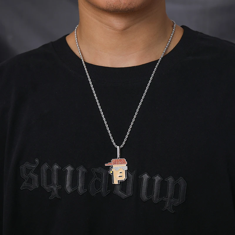 Punk Style Jewelry Custom Logo Y2K NFT Pendants Iced Out Metaverse Crypto Design Brass Cubic Zircon Pendant Necklace