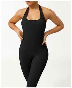 Wholesale Summer Sportswear Halter U Neck Romper Seamless Butt Lifting Yoga Jumpsuit Playsuits & Bodysuits