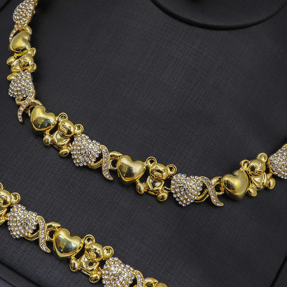 XOXO Teddy Bear Necklace Set 18K Gold Jewelry Fashion