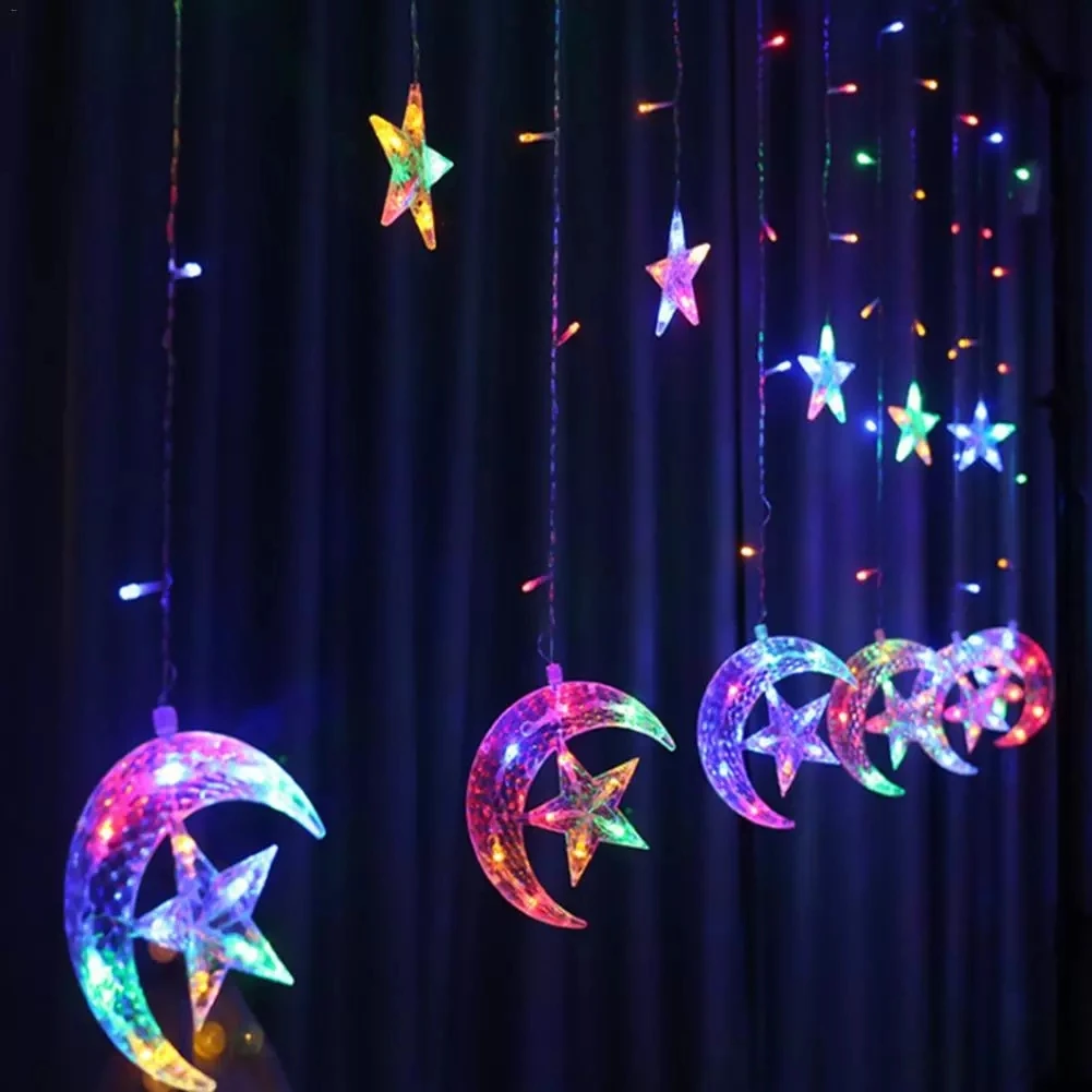 ramadan indoor decoration night lights moon curtain