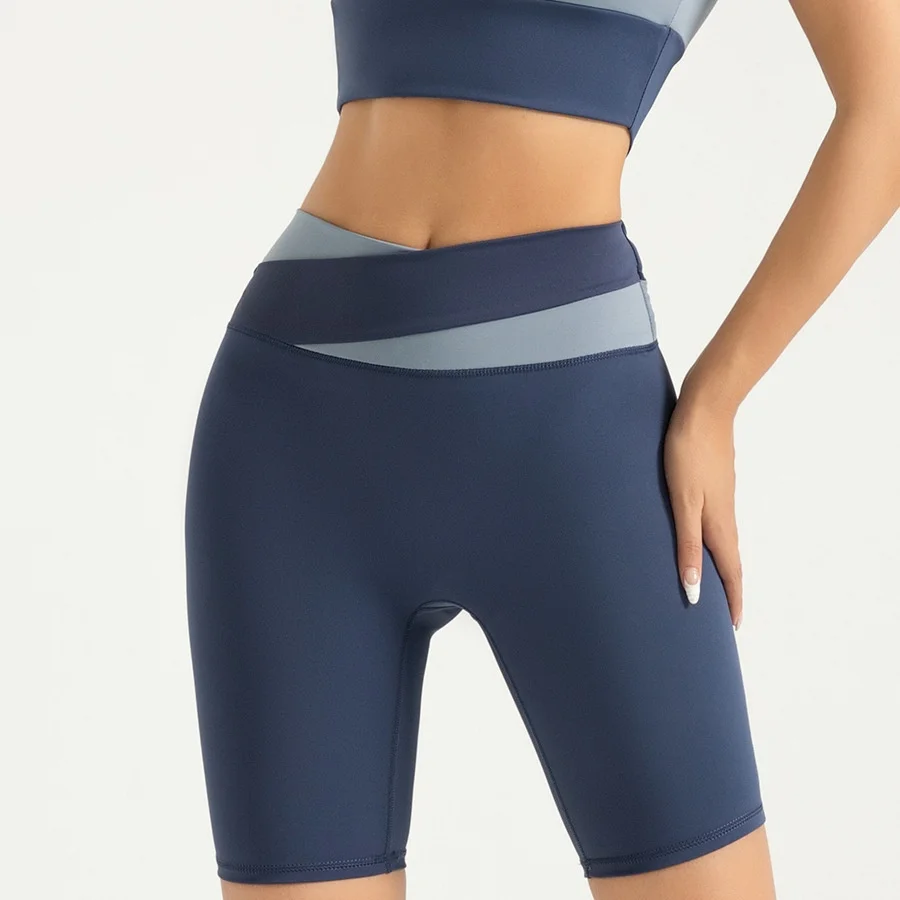 Molt vendut Estiu color-bloqueig esportiu casual banyes fitness elàstic alt nua cintura alta pantalons de yoga per dones