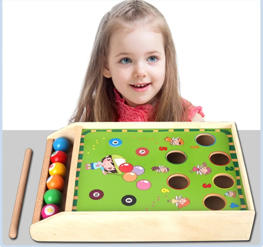 Wholesale Mini Wooden Billiard Pool Table Game 1 Stick + 6 Balls Fun