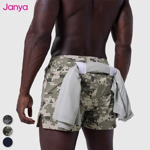 Janya Summer Activewear Camo Quick Dry Men's Gym Shorts Lightweight Athletic Training Running Fitness Shorts with Towel Loop