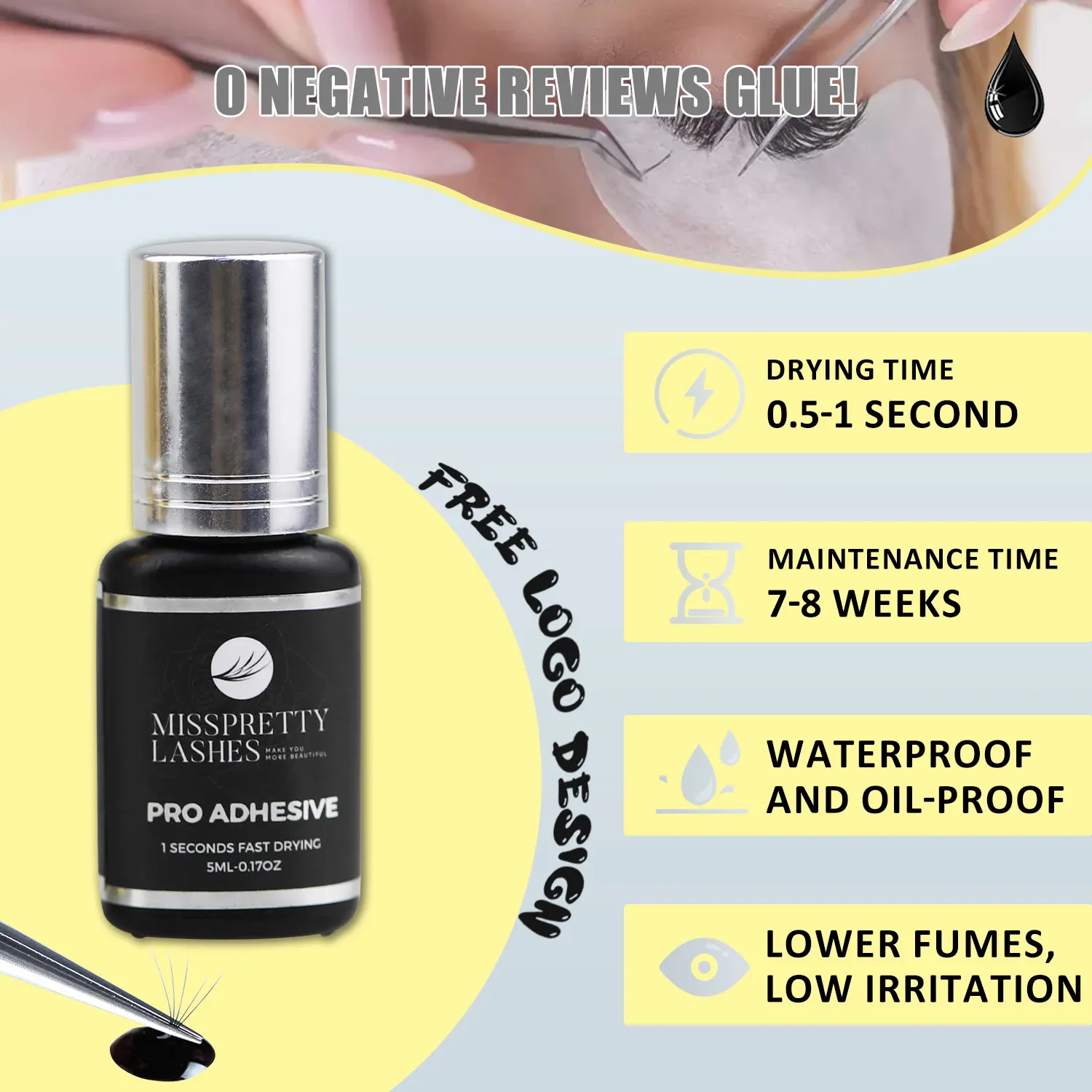 Miss Pretty Custom Private Label 0.5 1 2 3Sec Fast Dry Lash Extension Glue Adhesive Eyelashes Glue Waterproof Eyelash Glue