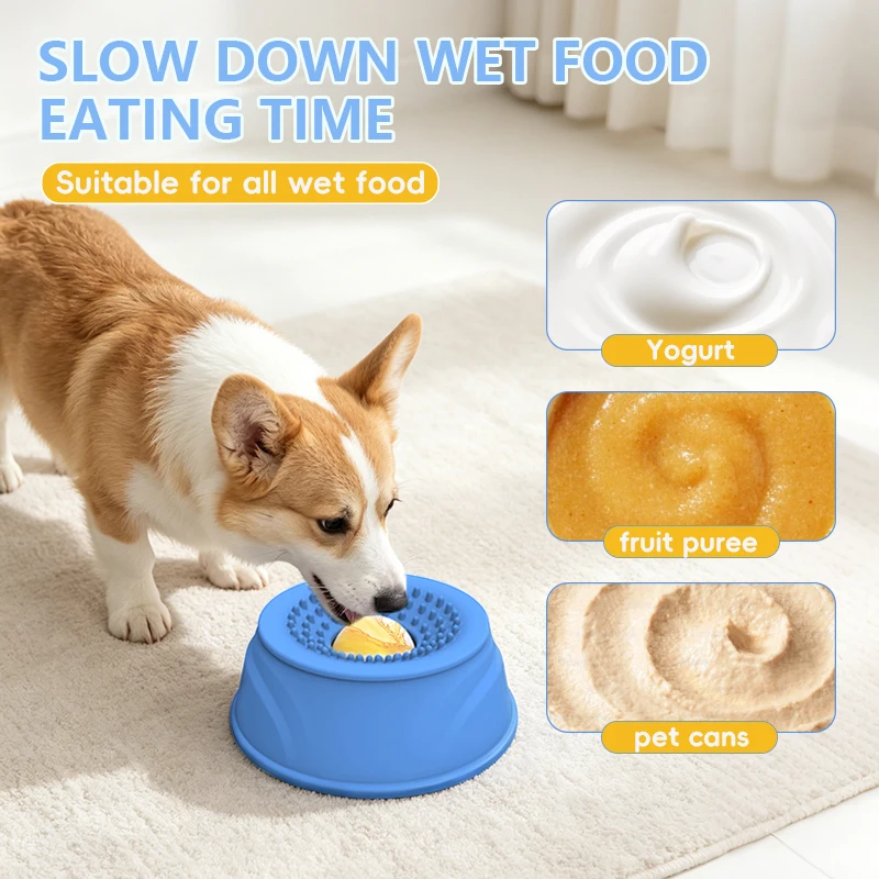 Eco-friendly Silicone Indoor Slow Feeder Licking Bowl with Rolling Ball for Cats & Dogs Slow Pet Eating Easy Clean