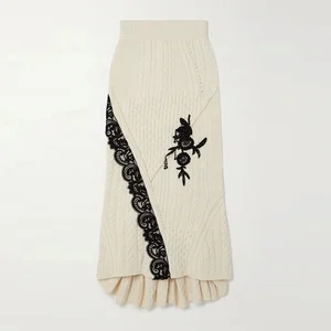 Clothing Manufacturer Custom Spring Autumn High Waist Lace Cable Knit Women Elegant Casual Midi Skirt