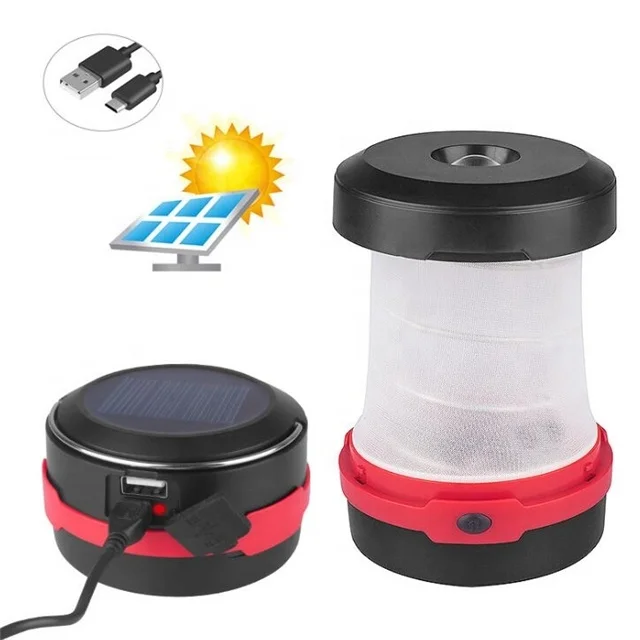 Solar Outdoor Portable Retractable Hanging Tent Light USB Charging Folding Led Camping Light for Camping