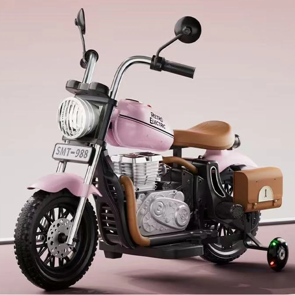 Best Selling Oversized Children Electric Motorcycle Rideable Kid Double Seater Swing Retro Style Rechargeable Kid's Car