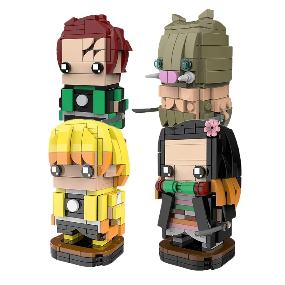 CAYI Japan Anime Demon Slayer Square Head Mini Figures Kamado Tanjirou Nezuko Inosuke Zenitsu Building Block Bricks Plastic Toys